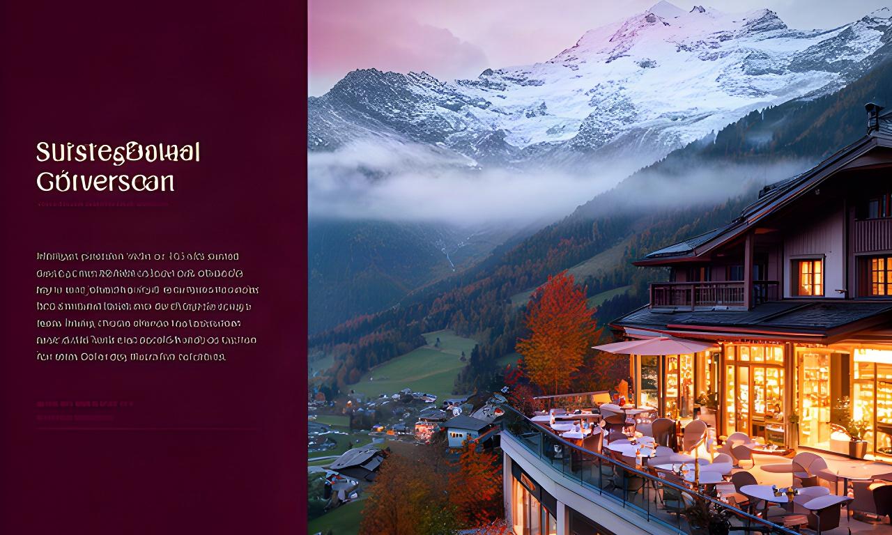 Bergregion mit Hotel, Restaurantterrasse und beleuchtetem Detailhandel während wechselnder Schweizer Saisons